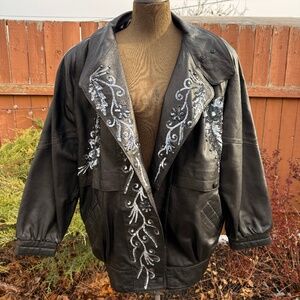 Super Extra, Super Dramatic black genuine leather sequin statement jacket 🖤